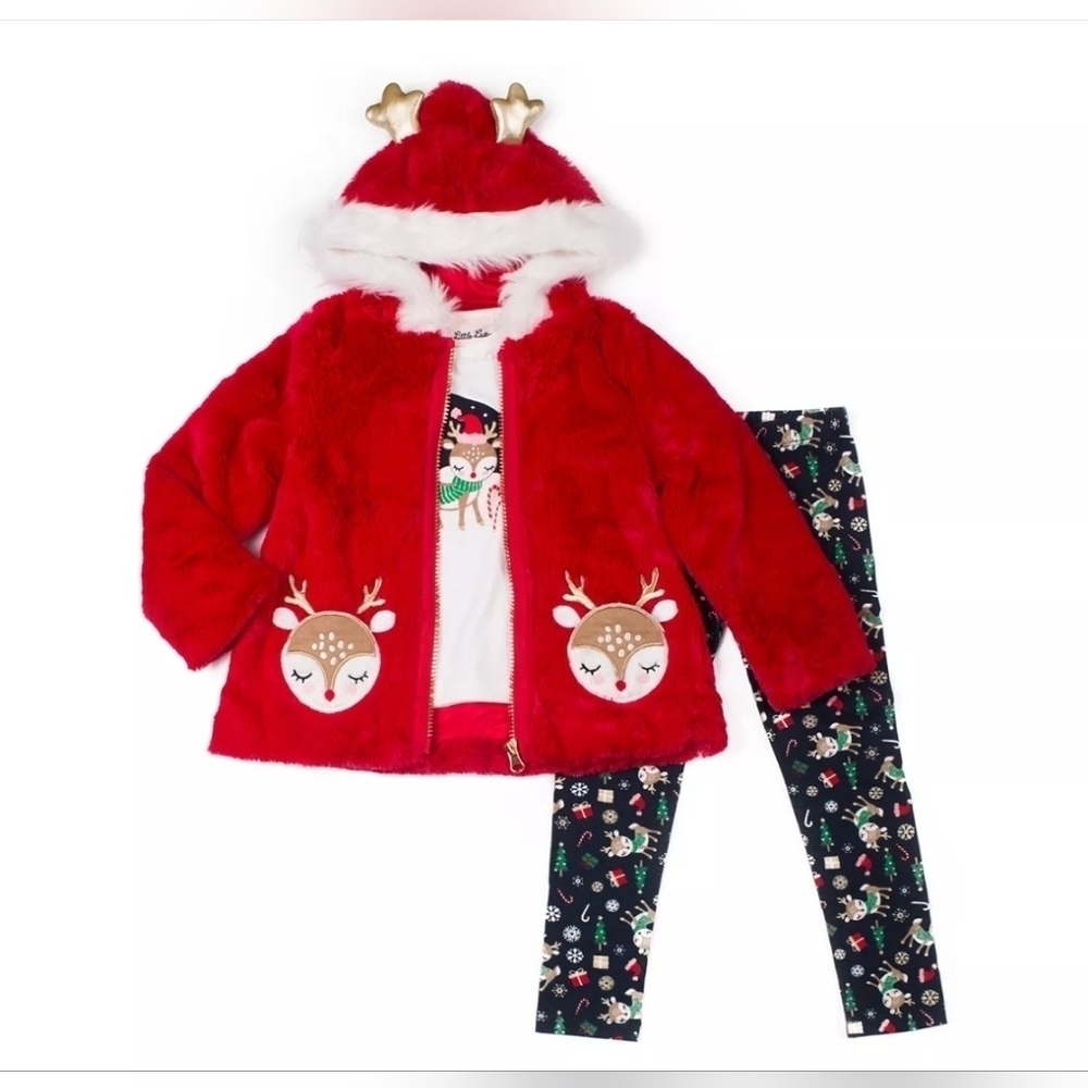 Little Lass Toddler 3-Piece Faux-Fur Jacket Set